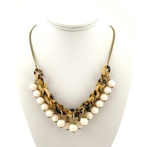 NWT J. Crew Tortoise Shell Gold and Cream Statement Necklace